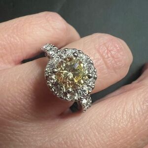 Elegant Silver and Yellow Diamond Ring Adjustable Size 5.5